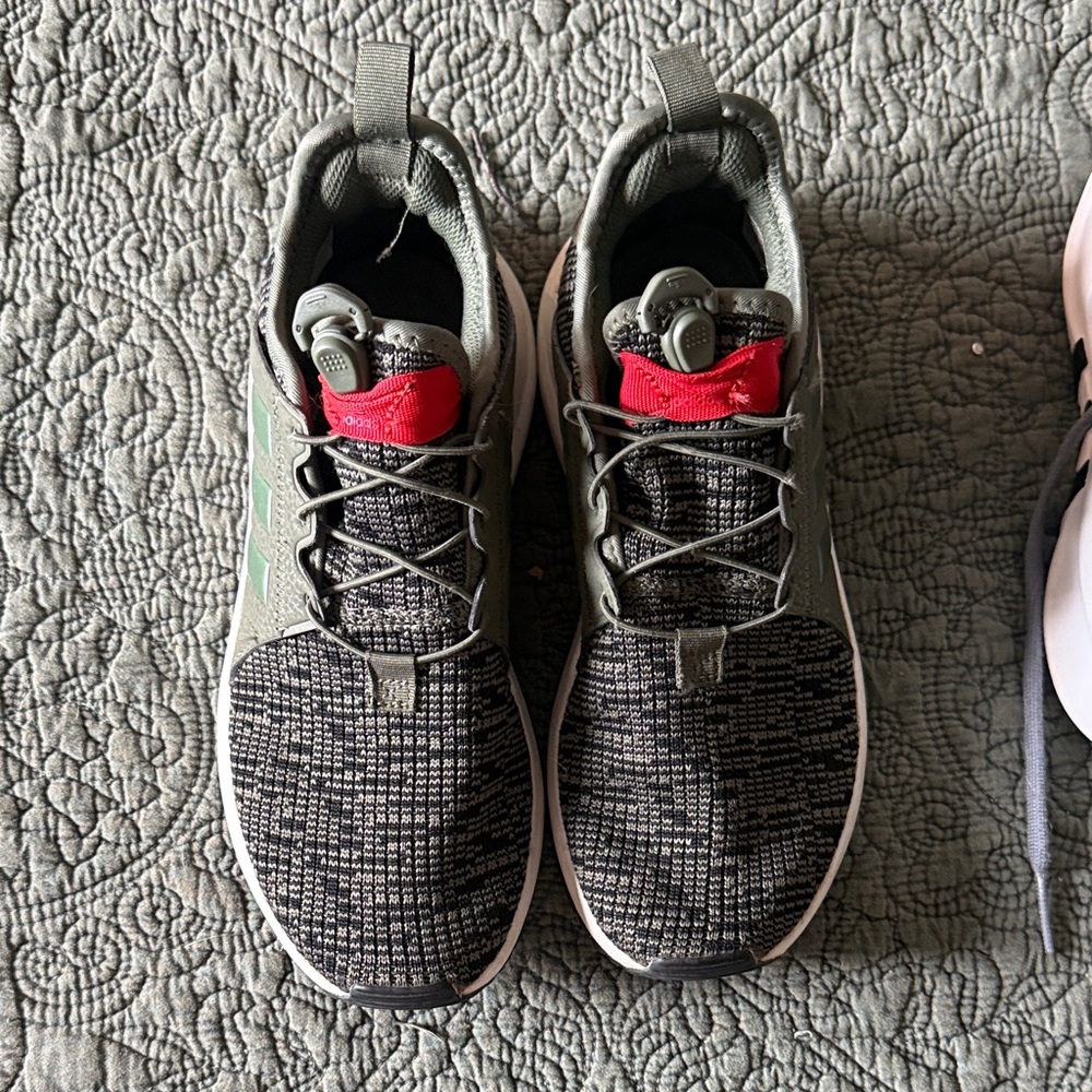 Adidas Knit Athletic Sneakers with Red Tongue Accent